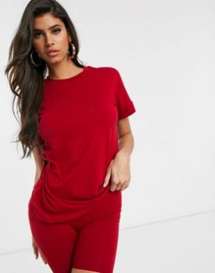 ASOS DESIGN - T-shirt boyfriend d'ensemble oversize à manches retroussées - Bordeaux | ASOS