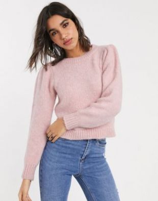 Only - Pull en maille à manches bouffantes - Rose | ASOS
