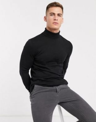 ASOS DESIGN - Pull col roulé en coton - Noir | ASOS