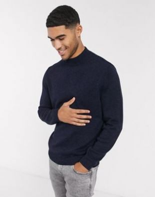 ASOS DESIGN - Pull col montant en coton d'épaisseur moyenne - Bleu marine | ASOS