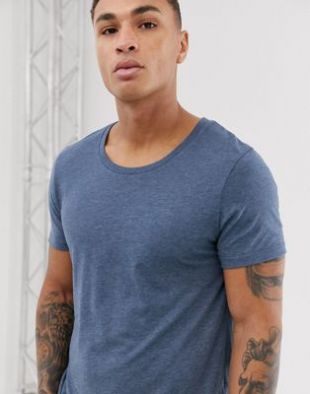 ASOS DESIGN - T-shirt à encolure dégagée - Bleu chiné | ASOS