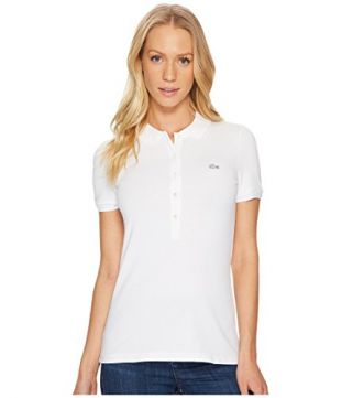 Lacoste Womens Classic Short Sleeve Slim Fit Stretch Pique Polo Polo Shirt, White, 6