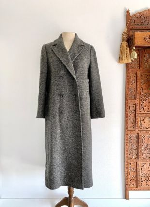 60s BROMLEIGH Long Grey Pure Wool Coat/VTG Long Charcoal Peacoat/VTG Nailshead Wool Dress Coat/Designer Wool Trench Coat/45"Long/40"Chest