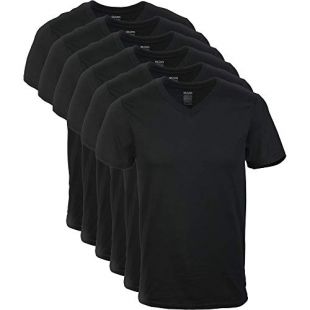 gildan - Gildan Men's V-Neck T-Shirts Multipack, Black (6 Pack), Large