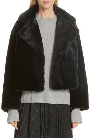 Black Plush Faux Fur Coat