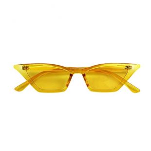 ShadyVEU Small Cateye Sunglasses Retro UV Protection Mini Vintage Narrow Wide Pointy Mod Chic (Yellow Frame/Yellow Lens)