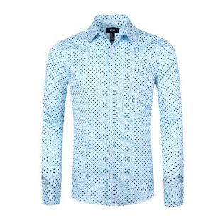 NUTEXROL Men's Casual Cotton Polka Dots Long Sleeve Dress Shirts(Blue,2XL)