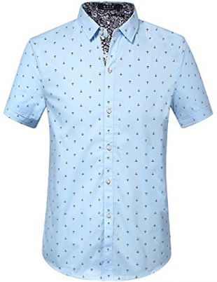 SSLR Men's Printed Regular-Fit 100% Cotton Short Sleeve Casual Shirts (Medium, Sky-Blue)
