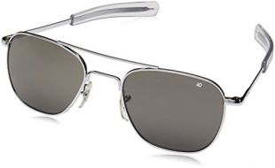 AO Eyewear American Optical - Original Pilot Aviator Sunglasses with Bayonet Temple and Silver Frame, True Color Grey Glass Lens