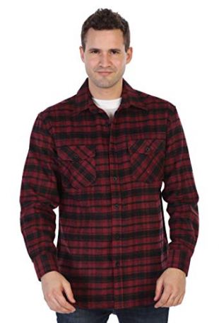 Gioberti Men's Plaid Checkered Brushed Flannel Shirt - Red - Large