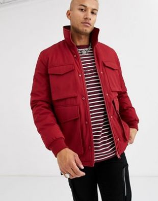ASOS DESIGN - Veste fonctionnelle à col cheminée - Rouge | ASOS