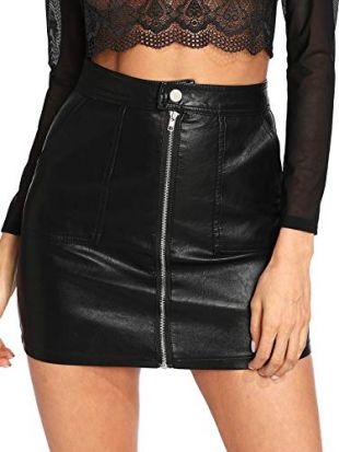 Shein - SheIn Women's High Waist Zipper Front Faux Leather Mini Skirt ...