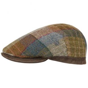 Bugatti Pure Wool Flatcap mit Lederdetails Schirmmütze Wollcap Schiebermütze Wintercap Herrencap (58 cm - Dunkelbraun)