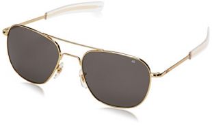 AO Eyewear American Optical - Original Pilot Aviator Sunglasses with Bayonet Temple and Gold Frame, True Color Grey Glass Lens