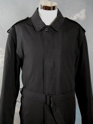 Black Trench Coat, European vintage Waterproof Mac Mad Men Trenchcoat, Made in Finland: Size XL (44 US/UK)