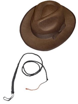 Hut & Peitsche - für Erwachsene - für Indiana Jones-/Cowboy-/Western-Kostüm