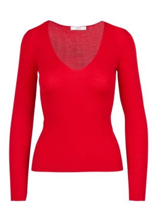 PULL COL V EN LAINE MÉRINOS ROUGE  - FEMME | Place des Tendances