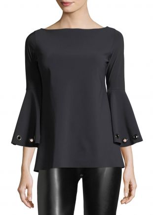 Nelia Bateau-Neck Bell-Sleeve Top