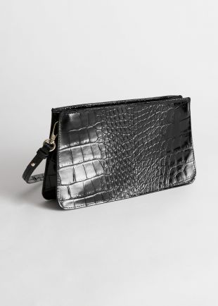 Leather Croc Embossed Shoulder Bag