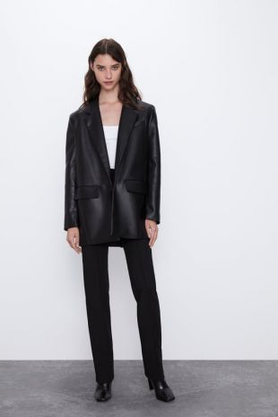 FAUX LEATHER OVERSIZED BLAZER