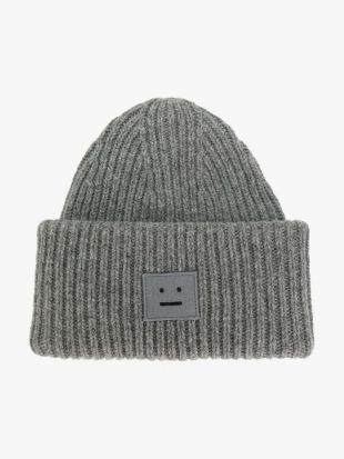Grey Pansy Ribbed Beanie