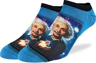 Good Luck Sock Men's Albert Einstein Ankle Socks - Blue, Adult Shoe Size 7-12