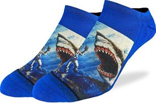 Good Luck Sock Men's Shark Attack Ankle Socks - Blue, Adult Shoe Size 7-12