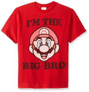 Nintendo Boys Bro Graphic T-Shirt, Red//Officially Licensed Big Dark Brown Youth El, L
