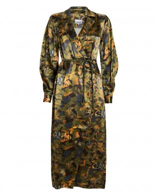 Camo Satin Shirt Dress