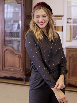 Chemise en soie imprimé noir et doré Venus -