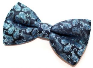 Retreez Classic Paisley Pattern Woven Microfiber Pre-tied Bow Tie (Width: 5") - Navy Blue and Blue
