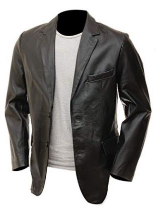Genuine Lambskin Black Leather Blazer for Men Overcoat Casual Blazer Jacket for Men