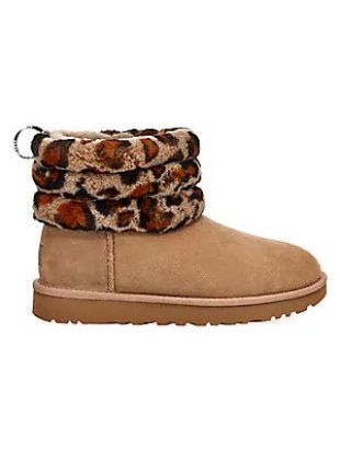Mini Fluff Quilted Leopard-Print Sheepskin-Lined Suede Boots