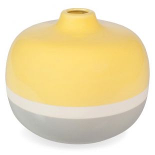 Vase boule en grès jaune/gris H 18 cm