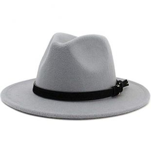 Lisianthus Men & Women Vintage Wide Brim Fedora Hat with Belt Buckle (B-Light Grey, L; Hat Circumference: 59-60cm (for Men))