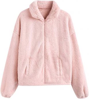 Pink Ted­dy Zip Up Jack­et