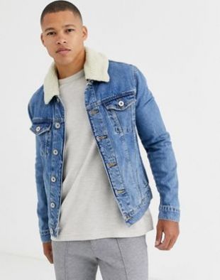 River Island - River Island - Veste en jean avec col imitation peau de ...