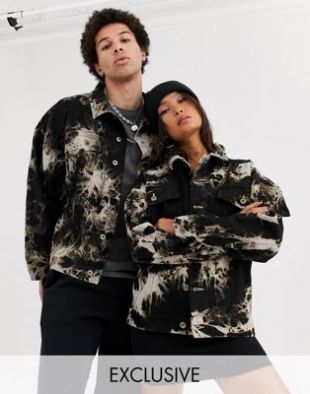 Veste en jean unisexe oversize effet tie-dye