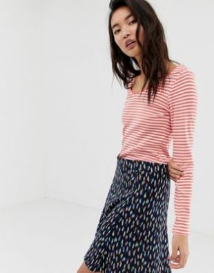 Esprit v-neck long sleeve top with stripe print in red and white | ASOS