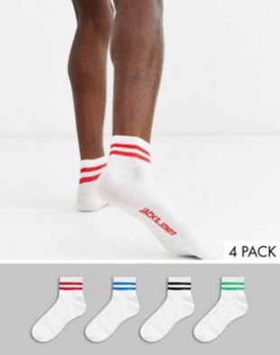 Jack & Jones 4 pack sneaker socks with tennis stripe | ASOS