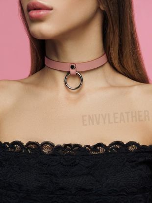 O-ring choker pink, Leather choker, BDSM Collar, Submissive collar, Fetish choker, Slave choker, Punkchocker