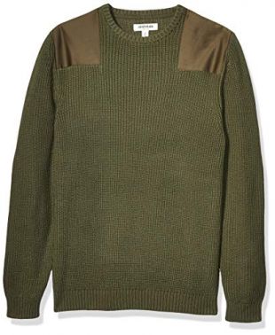 Goodthreads Men's Soft Cotton Military Sweater, Olive Large Tall
