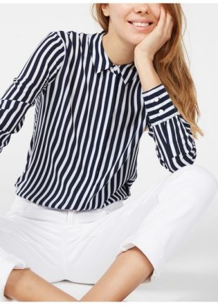 CHEMISE COL CLASSIQUE RAYÉE EN CRÊPE COBALT