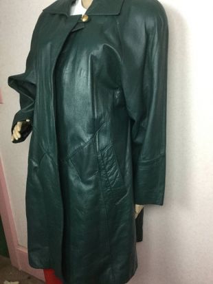 Manteau en cuir des années 80, manteau en cuir vert vintage des années 1980, manteau en cuir doux, veste en cuir ressort léger, veste de tente, M