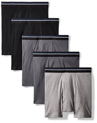 Amazon Essentials 5-Pack Tag-Free Boxer Briefs Slip, Black/Charcoal/Heather Grey, X-Large