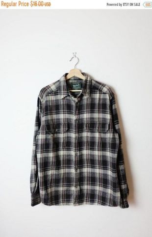 ON SALE Woolrich Black/Grey/White Plaid Chemise Flannel Homme/Taille M