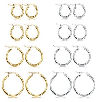 LOYALLOOK - Set di orecchini a cerchio da donna, in acciaio INOX, senza nichel, 10-20 mm e Acciaio inossidabile, colore: bianco, cod. TI0206001LOOK-WG