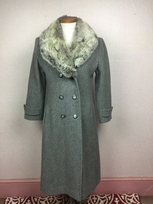 vintage 70s Dove Gray chesterfield manteau midi en laine grise,SM