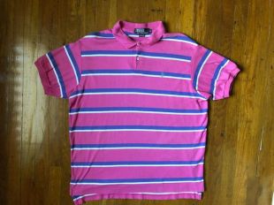 Vintage 90s Polo Ralph Lauren Pink avec Blue and White Stripes Taille XL