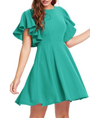ROMWE Damen Stretchy A Line Swing Flared Skater Cocktail Party Kleid - Pink - X-Groß